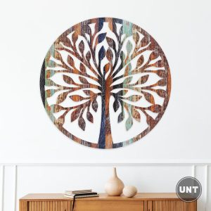 Arbre de vie en bois coloré, décoration murale.