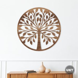Arbre de vie en bois naturel clair, dégradé de bois, décoration murale.