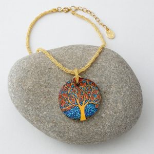 Collier Arbre de vie Klimt avec pendentif en verre murano