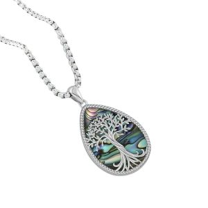 Collier arbre de vie en argent 925 et nacre bleu vert et turquoise