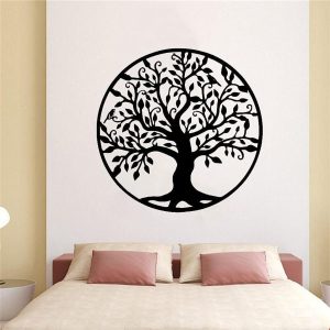 Sticker Arbre de vie en vinyle écologique forme arrondie couleur noir et blanc