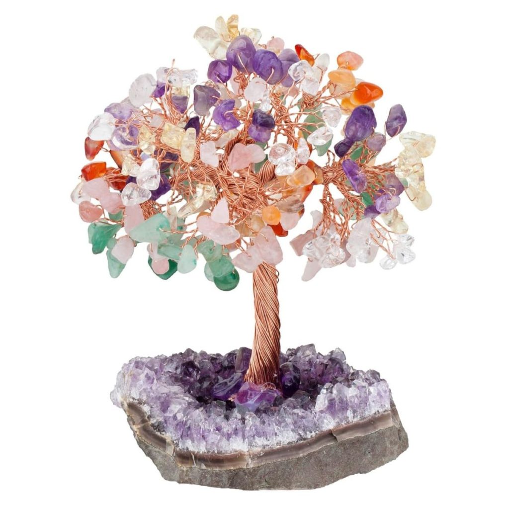Arbre de vie en pierre de cristal et base améthyste
