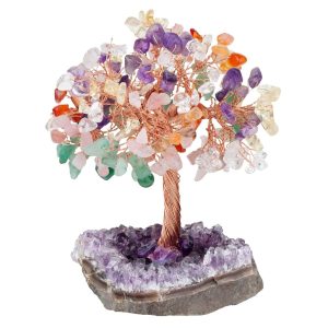 Arbre de vie en pierre de cristal et base améthyste