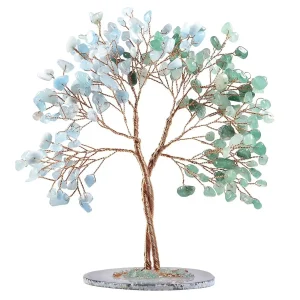 Arbre de vie en pierres naturelles aigue-marine et aventurine