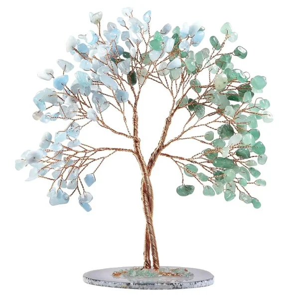 Arbre de vie en pierres naturelles aigue-marine et aventurine