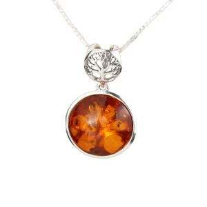 Pendentif arbre de vie en argent et ambre de la Baltique couleur miel avec chaîne Bolt