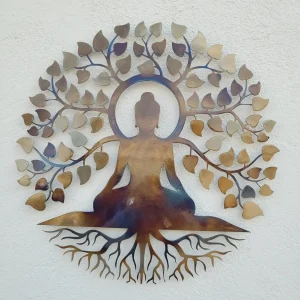 Arbre de vie zen, décoration murale en métal patiné