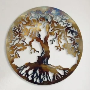 Arbre de vie en métal deux couleurs, décoration murale haut de gamme de style organique.