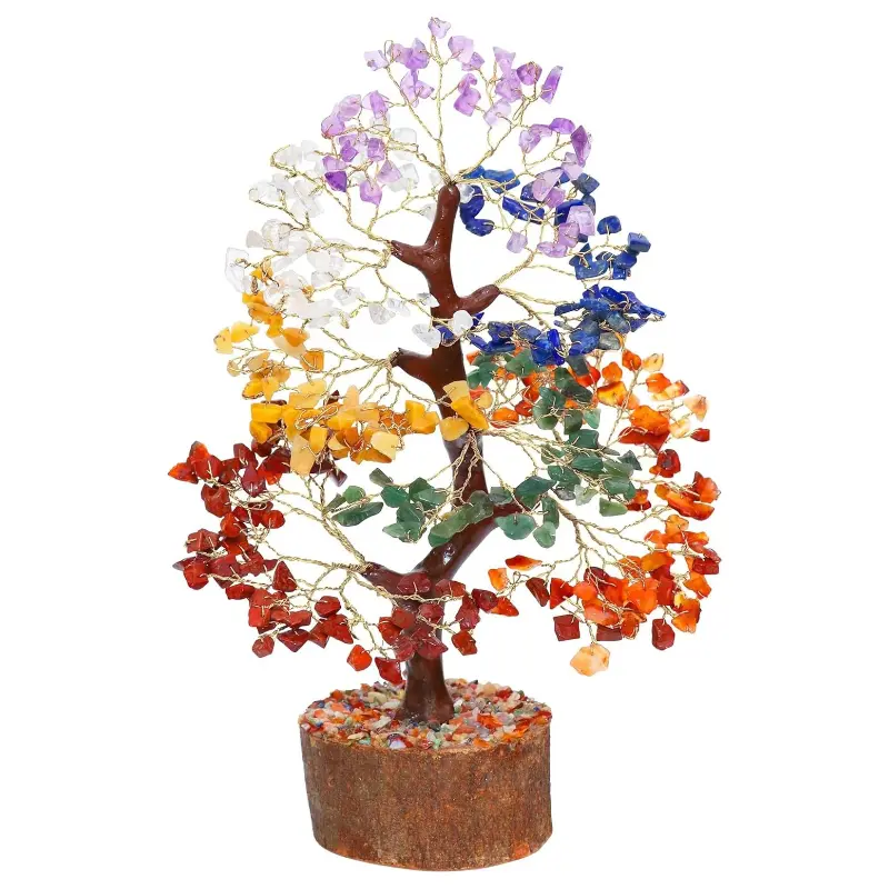 arbre de vie en pierres naturelles teintées aux couleurs des 7 chakras